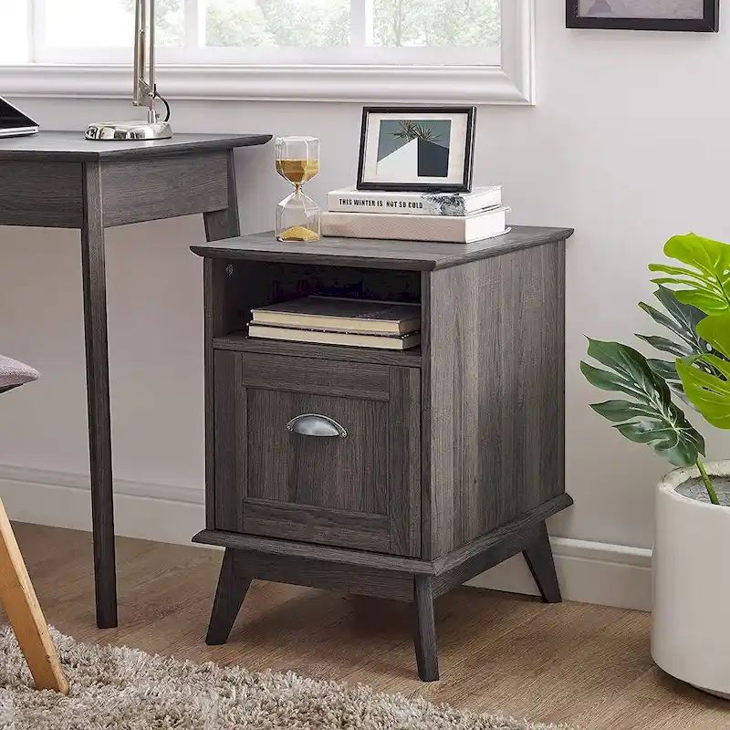 Home Office File Cabinet with Full-Extension Drawer & Open Shelf, Modern Retro Style