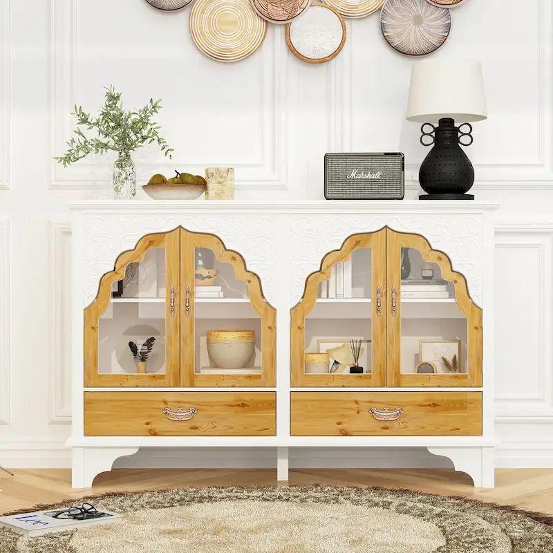 Wooden Carved Bathroom Cabinet Accent Cabinet Sideboard Acrylic Glass