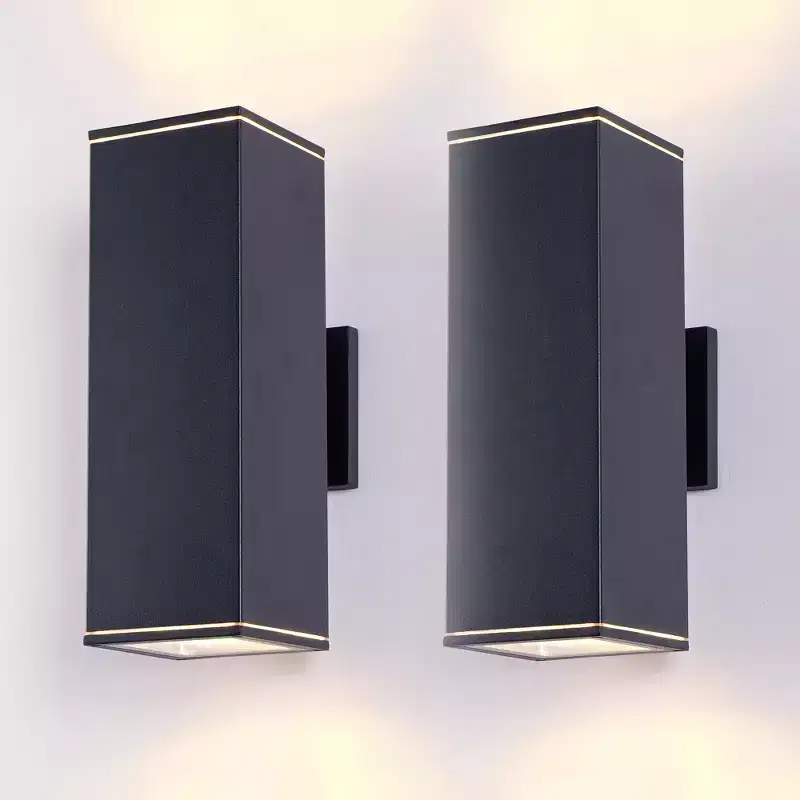 YANSUN 14in2 Lights Modern Matte Black Outdoor Porch Light Patio Light,2 Lights with Tempered Glass Cover Waterproof Wall Sconce 2 Pack