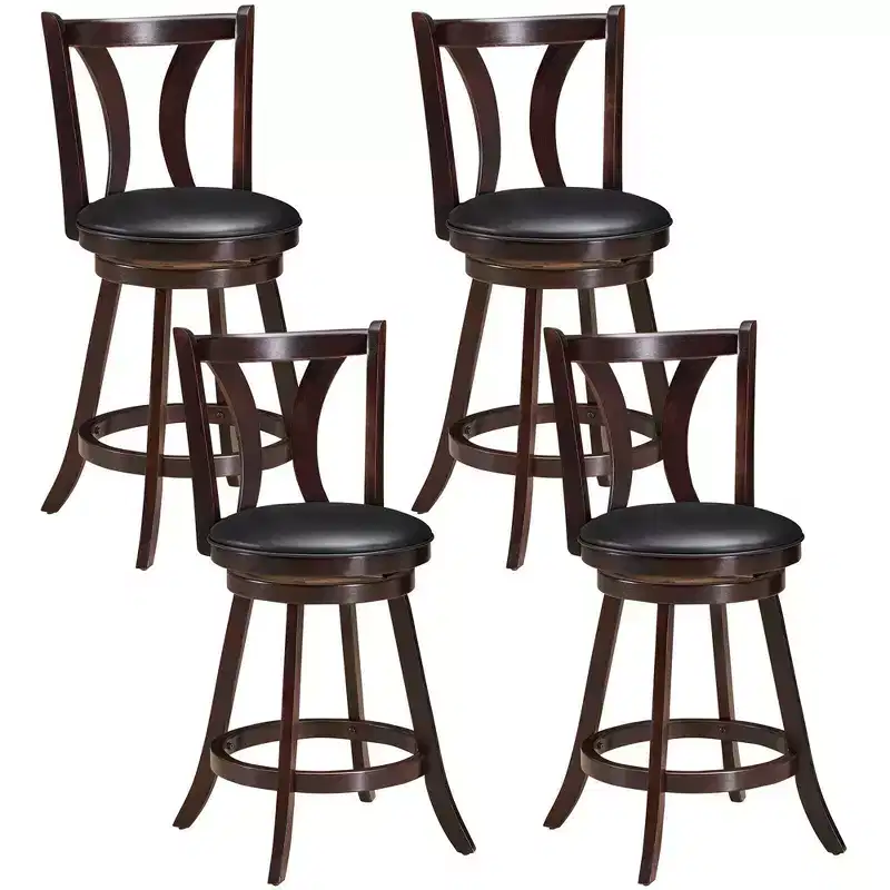 Costway Set of 4 Swivel Bar stool 24'' Counter Height Leather Padded Dining Kitchen Chair