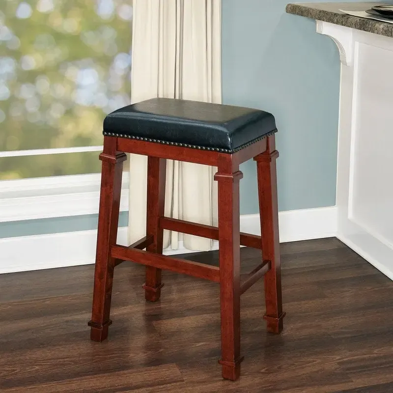 Linon Elle Black Faux Leather Backless 31.01-inch Bar Stool