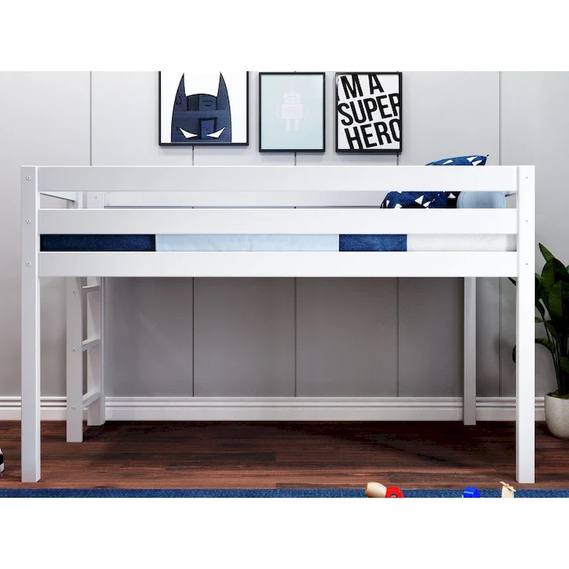 Low Loft Twin Bed with End Ladder – Cherry / Grey / White / Blue, Single