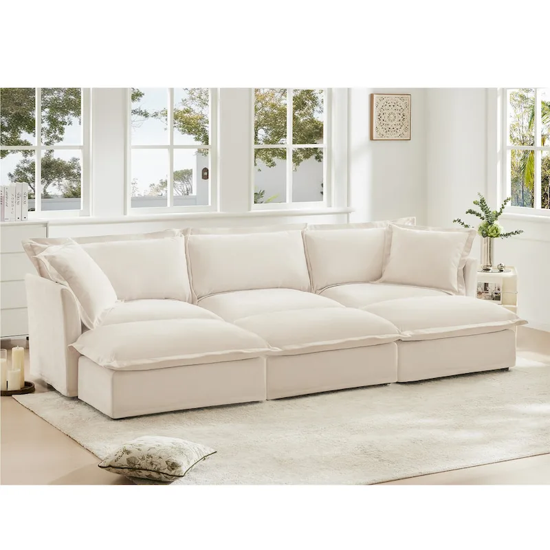 120 Chenille 3-Seater Sectional Sofa with 3 Ottomans