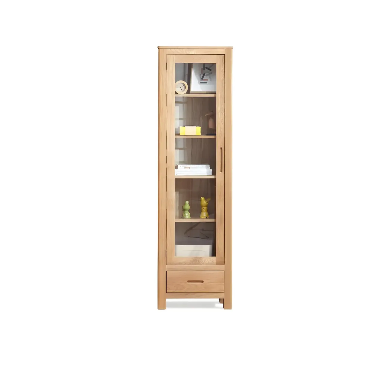 2-Drawer Natural Wood Display Cabinet Adjustable Shelves