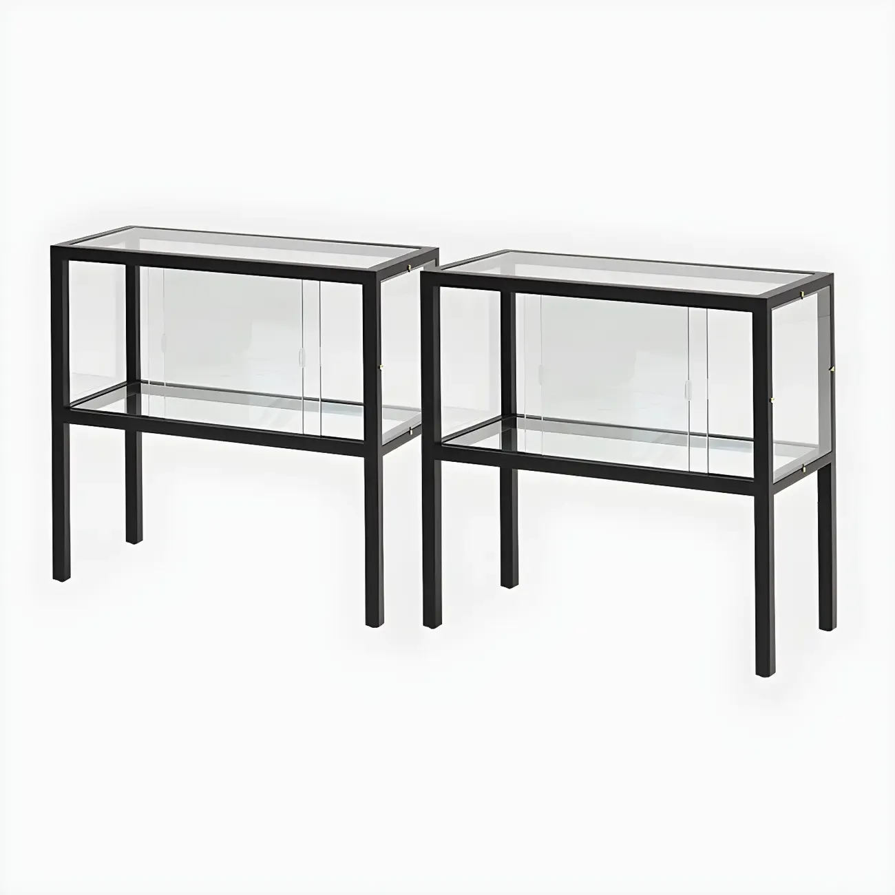 Modern Black Glass Display Cabinet with Metal Frame
