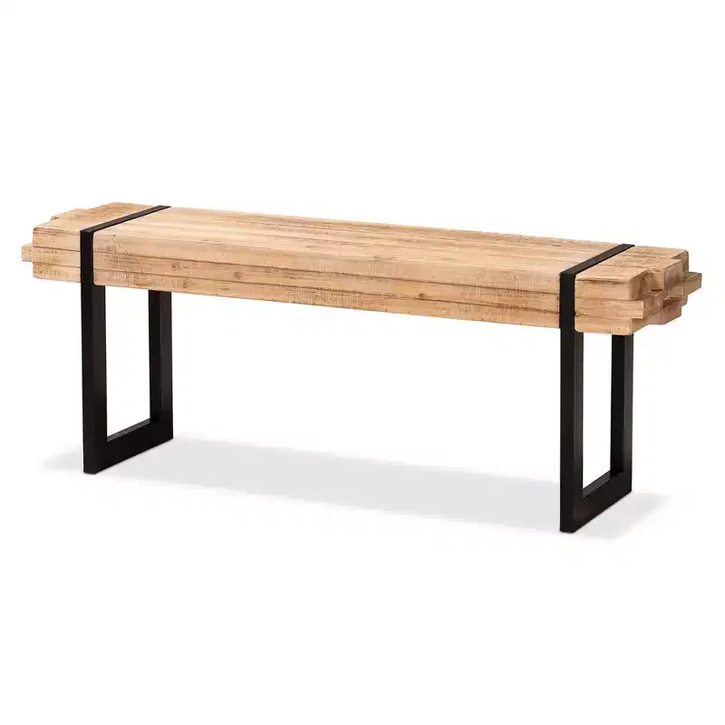 Henson Wood and Black Finished Metal Bench Brown - Baxton Studio