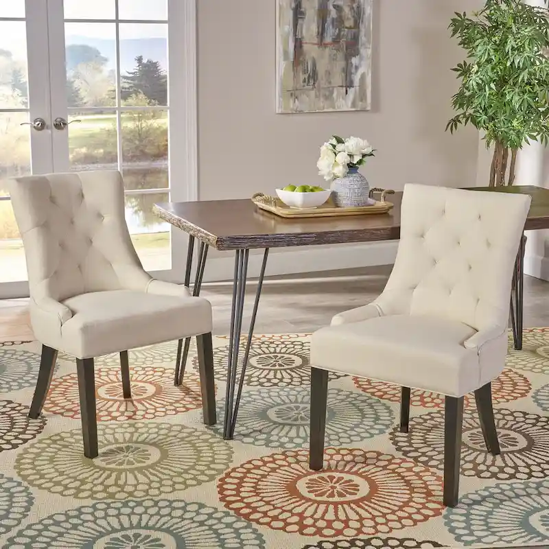 Set of 2 Fabric Upholstered Dining Chair with Tapered Legs