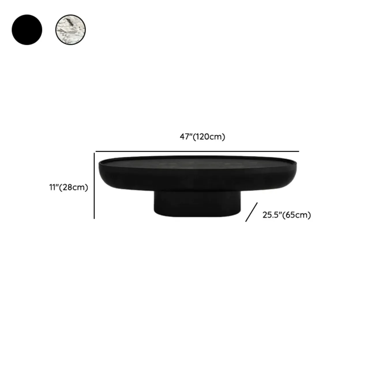 Modern Black Round Fiberglass Coffee Table with Tray Top