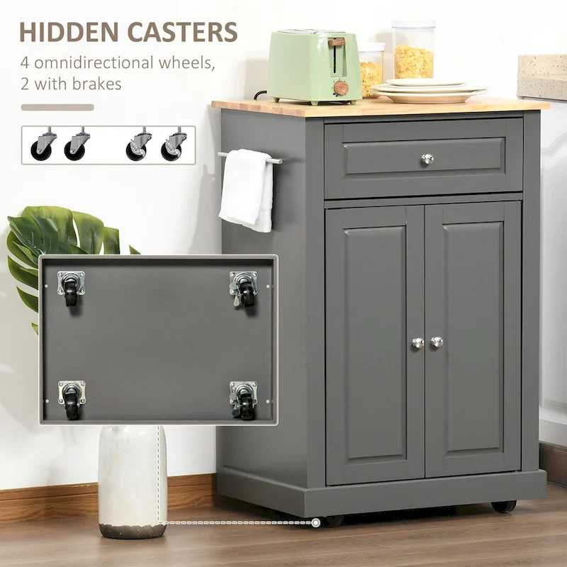 Rolling Kitchen Island Cart with Drawer and Cabinet - Black/Grey/Cream White