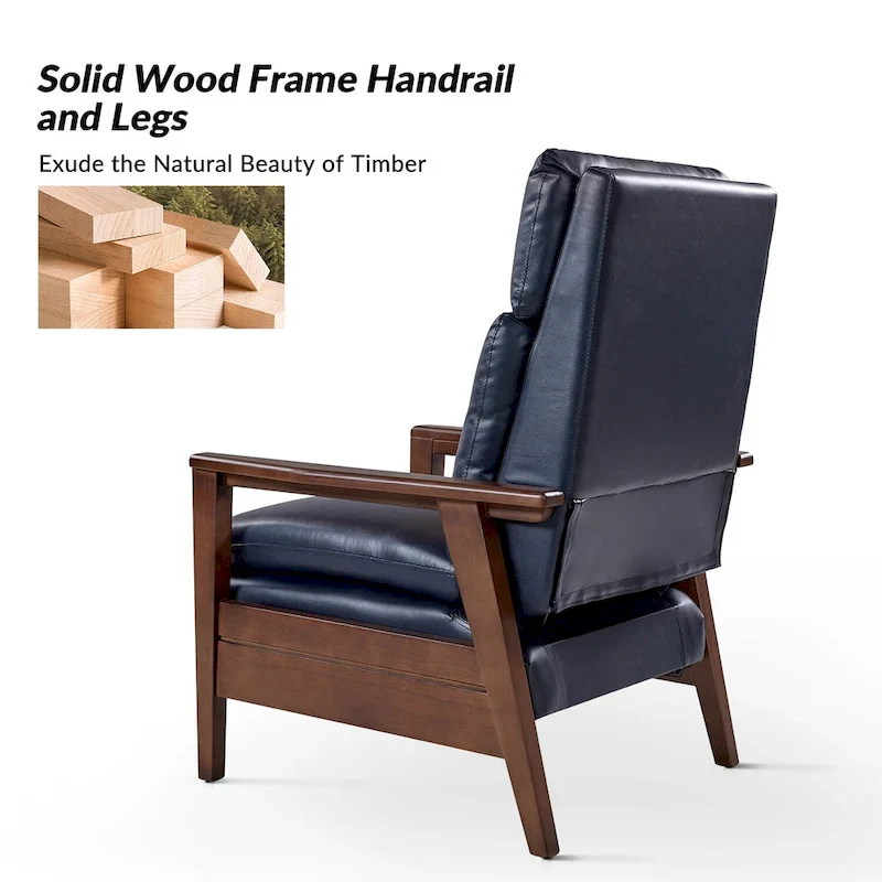 Mid-century Vegan Leather Solid Wood Recliner