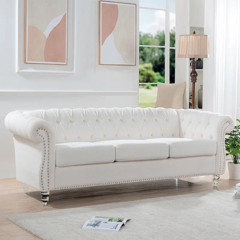Upholstered Rolled Arm Chesterfield 3-Seater Sofa