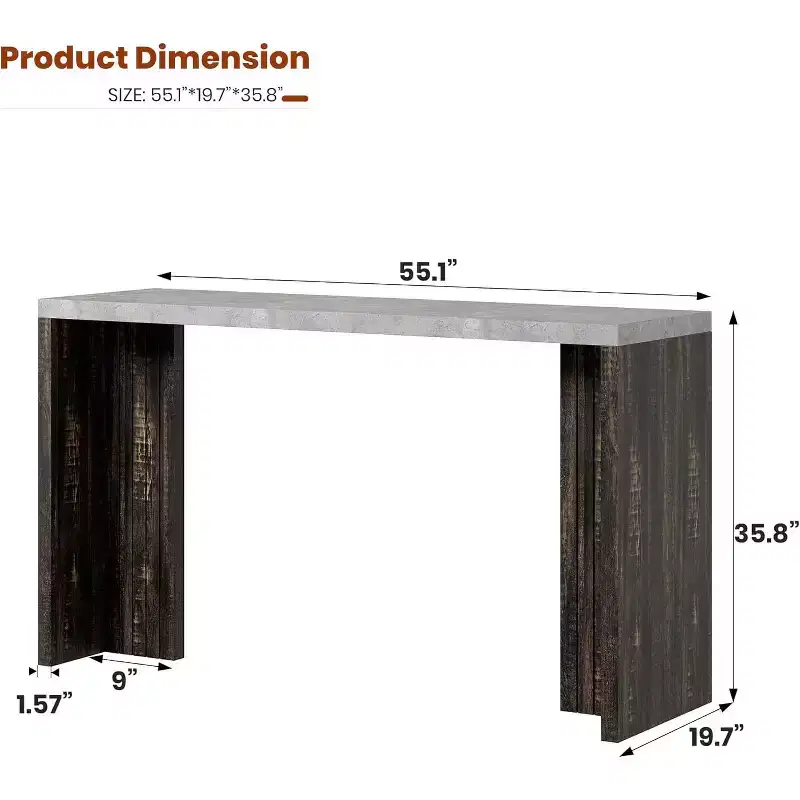 55Bar Table, Industrial Counter Height Pub Dining Table with Faux Marble Tabletop,Rectangular Home Bar Units for Kitchen,Dining Room,300LBS Capacity