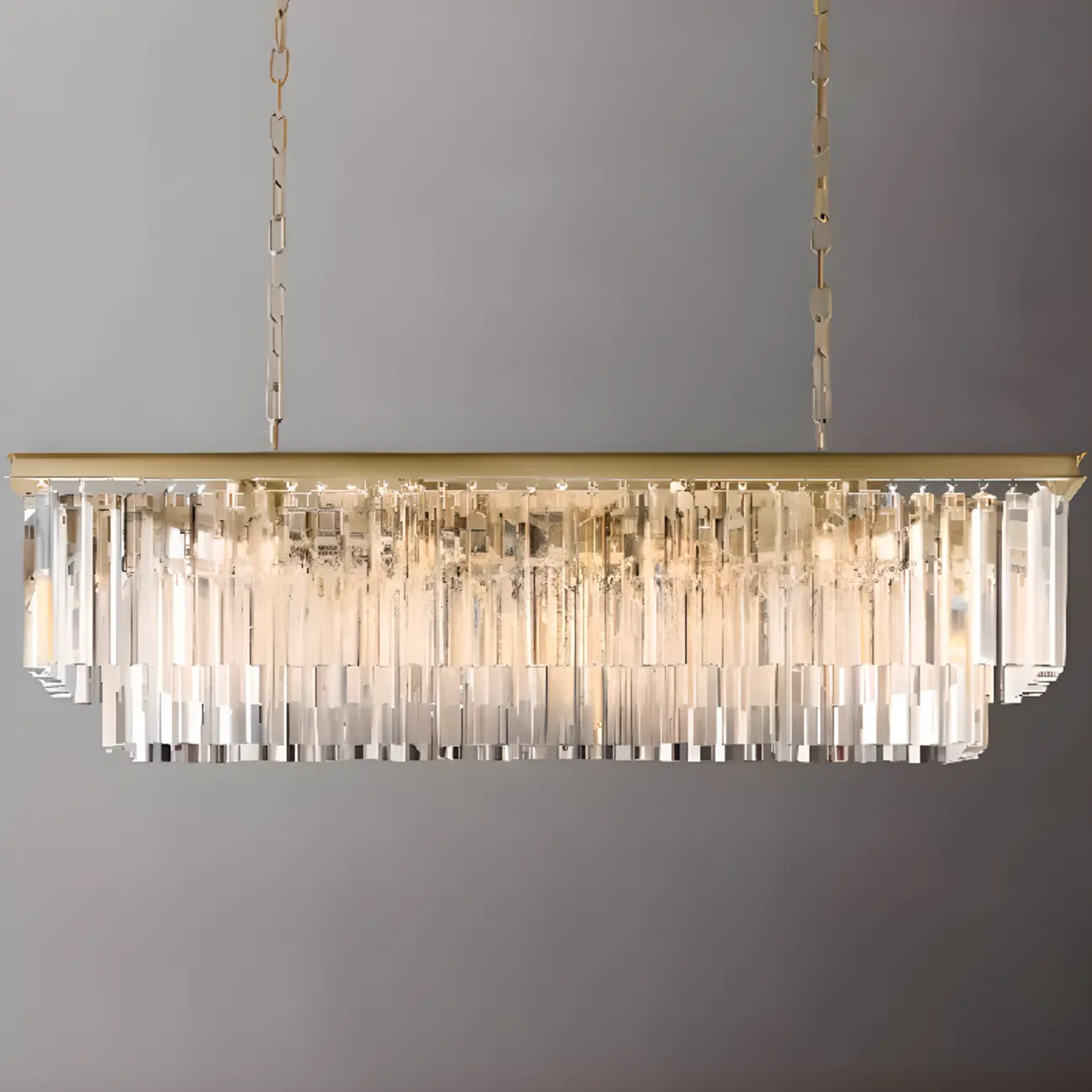 Modern Island Light 2 Tier Transparent Glass in Linear Shape