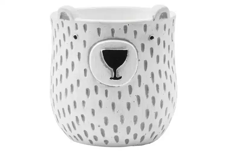 Napco Polar Bear Face - 4 Inch White Cement Small Standing Planter Pot