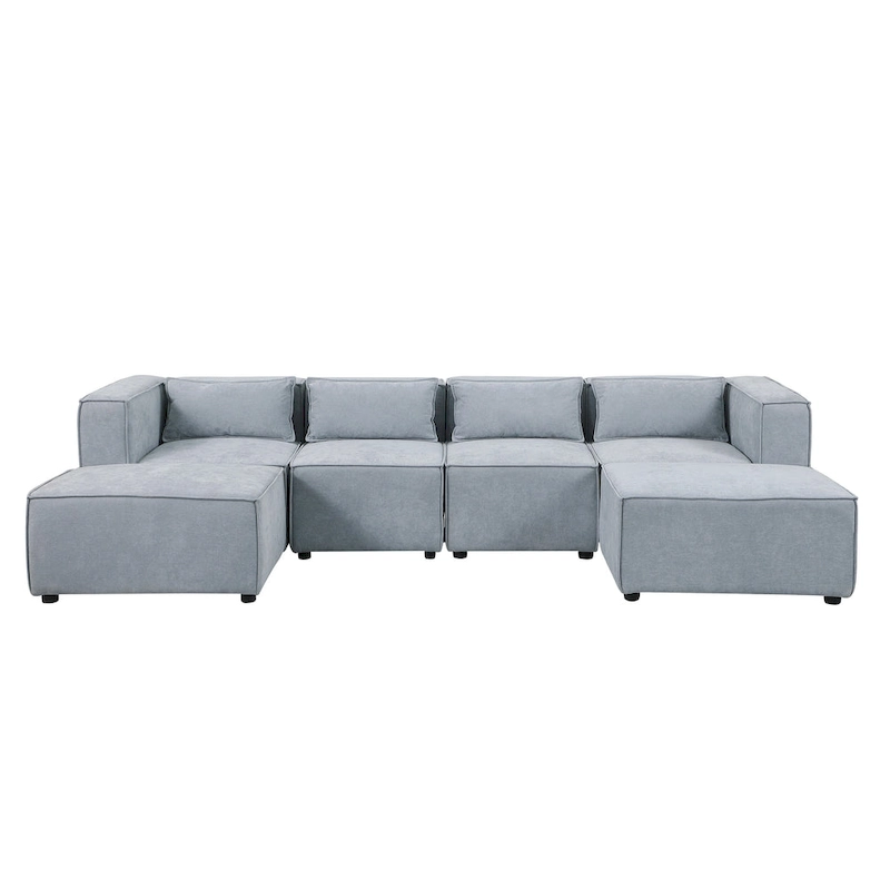 6-Piece Chenille Upholstered U-Shaped Modular Sectional Sofa with 2 Removable Ottoman and Free Combination Design