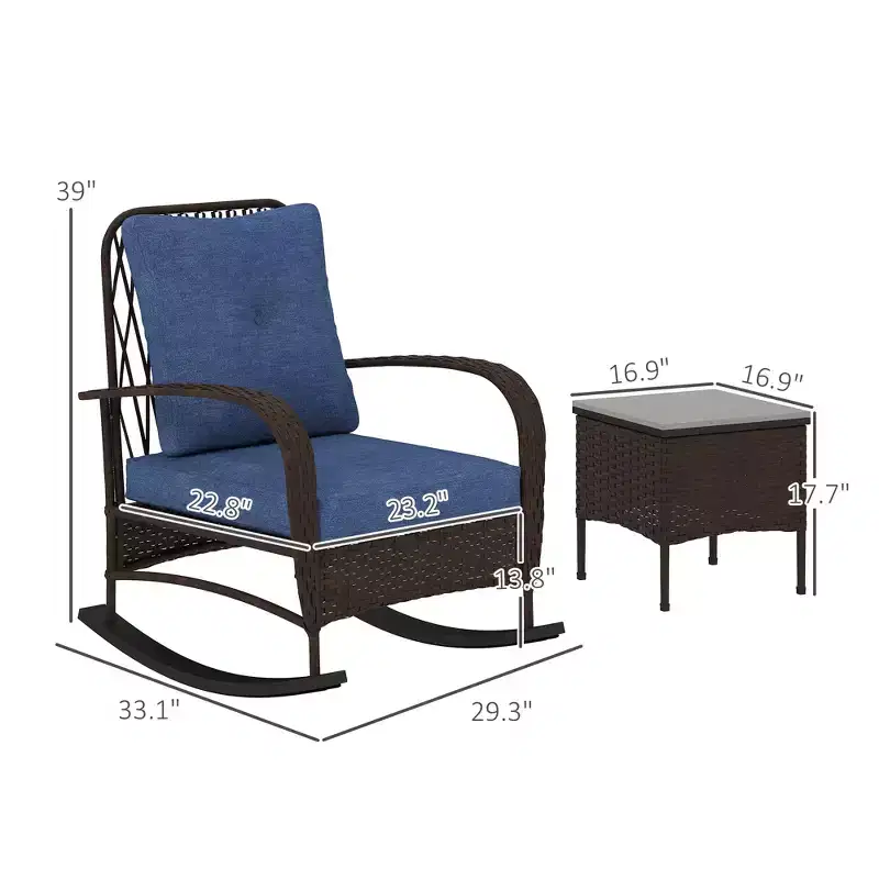 GDFStudio Belmont 3-Piece Patio Bistro Set with Rocking Chairs and Wicker Table