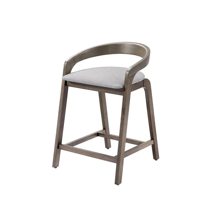 Fabric Upholstered Counter Stool Set of 2 – Beige / Dark Grey / Light Grey