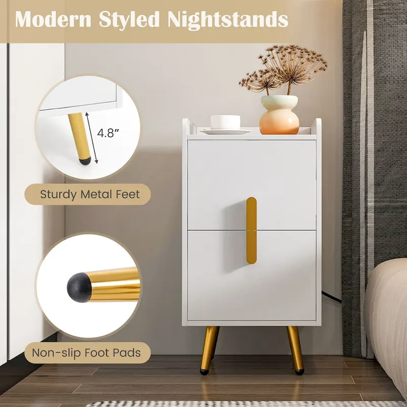 Costway Nightstand with Charging Station Home Bedside Sofa Side Tables