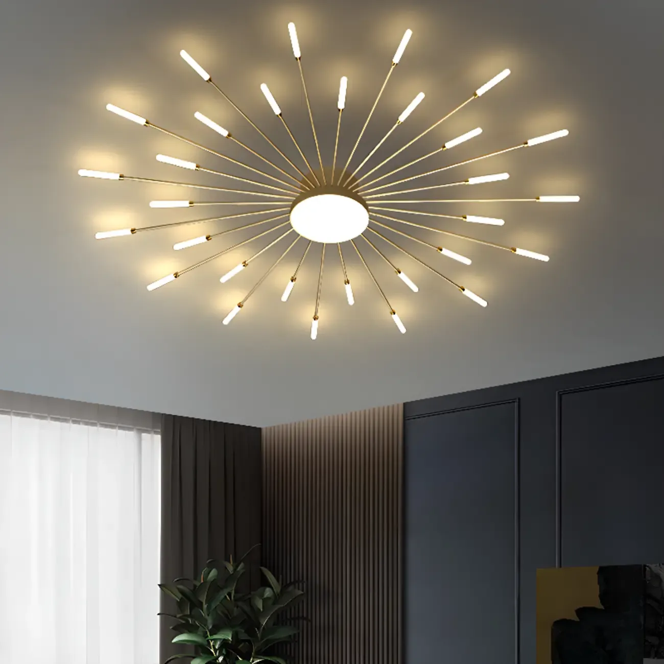 Modern Gold Metal Sputnik Semi Flush Ceiling Light