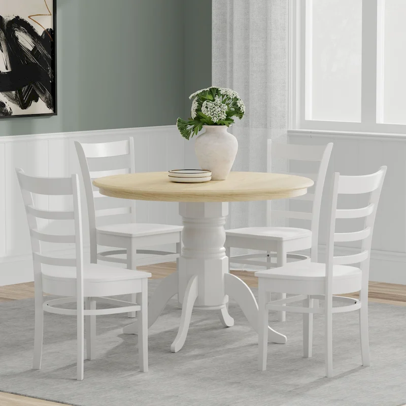 5-Piece Dining Set, 42 Round Pedestal Table and Slat Back Chairs