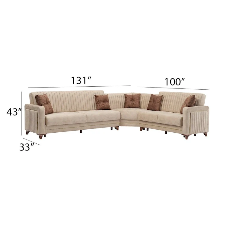 Line Fabric Sleeper Sectional Sofa