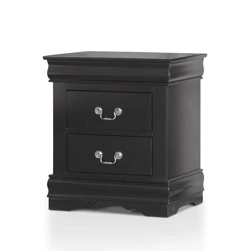 Traditional 2-Drawer Nightstand with Antique Handles & Bracket Feet – Grey / Cherry / Black / White