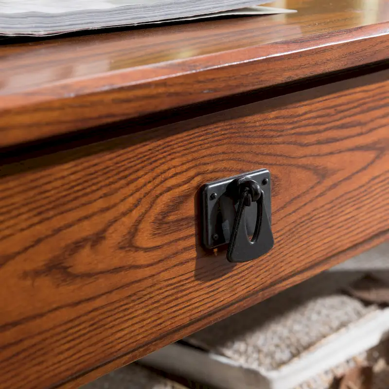 Solid Wood Mission Coffee Table with 2 Drawers – Russet Brown / Slate Brown, Craftsman Style