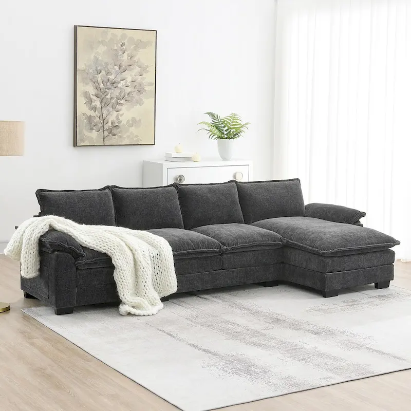 L-Shaped Chenille Sectional Sofa with Chaise Lounge, 5-Seat