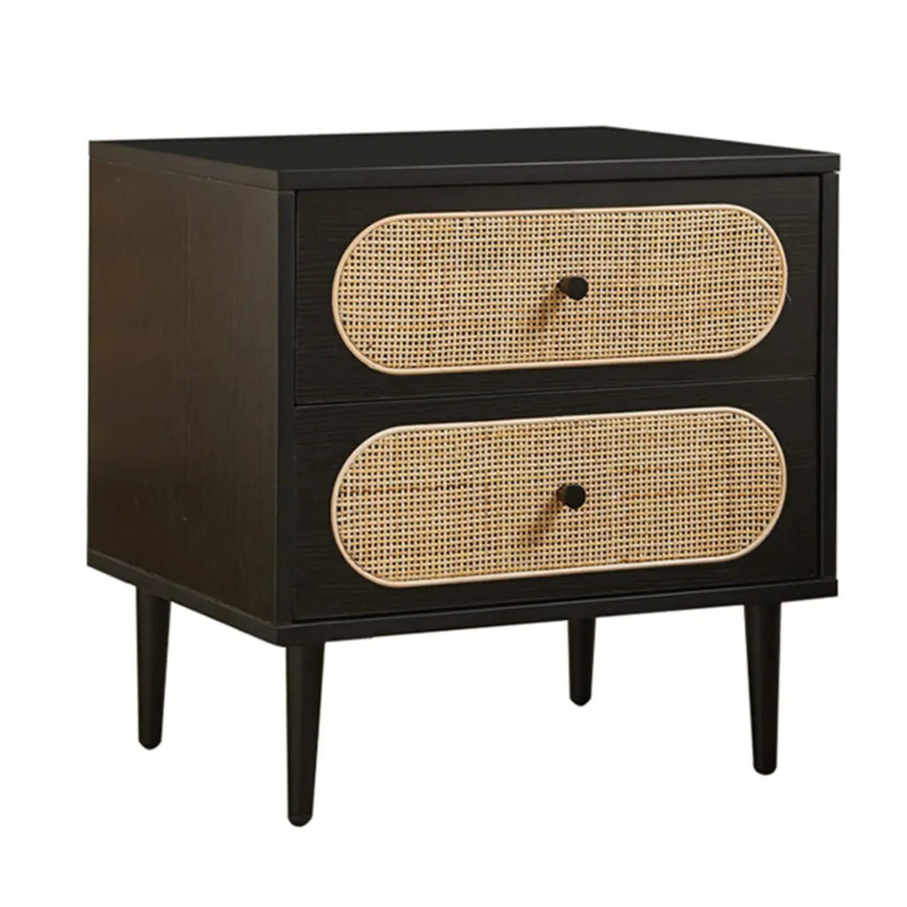 Modern Rattan Espresso Wood 2-Drawer Nightstand