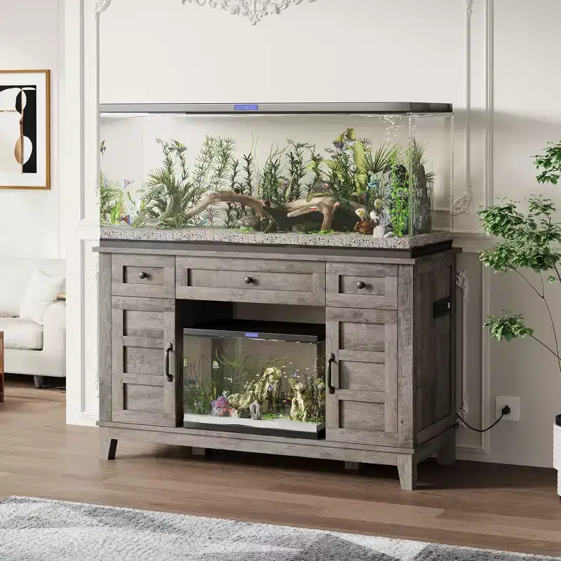 Farmhouse 55-75 Gallon Fish Tank Stand, Aquarium Stand with Power Outlet, 1400LBS Heavy Duty Fish Tank with Stand for Fish/Turtle/Reptile Terrarium