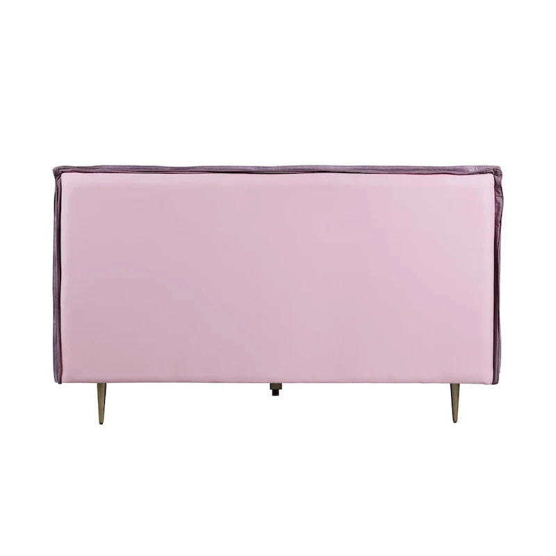 Top Grain Leather Eastern King Bed with Metal Legs in Pink Finish