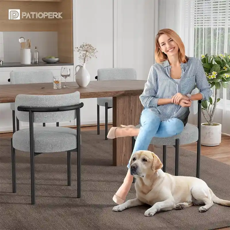 Upholstered Modern Mid Century Round Dining Chairs - Set of 2