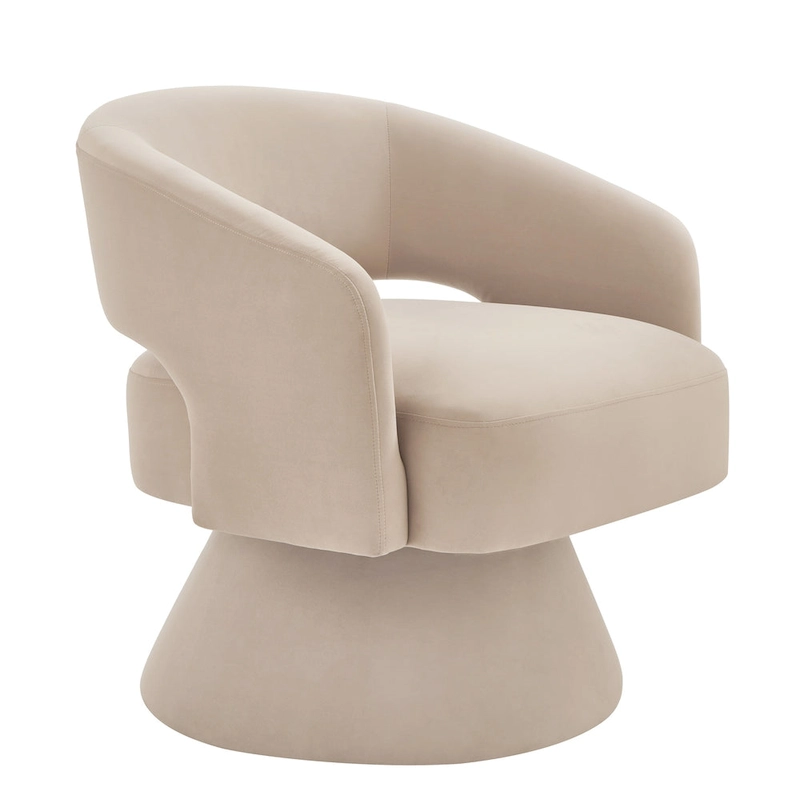 Modern Swivel Barrel Chair, Upholstered Velvet Round Accent Chairs,360 Degree Comfy Swivel Chair with Open Backrest