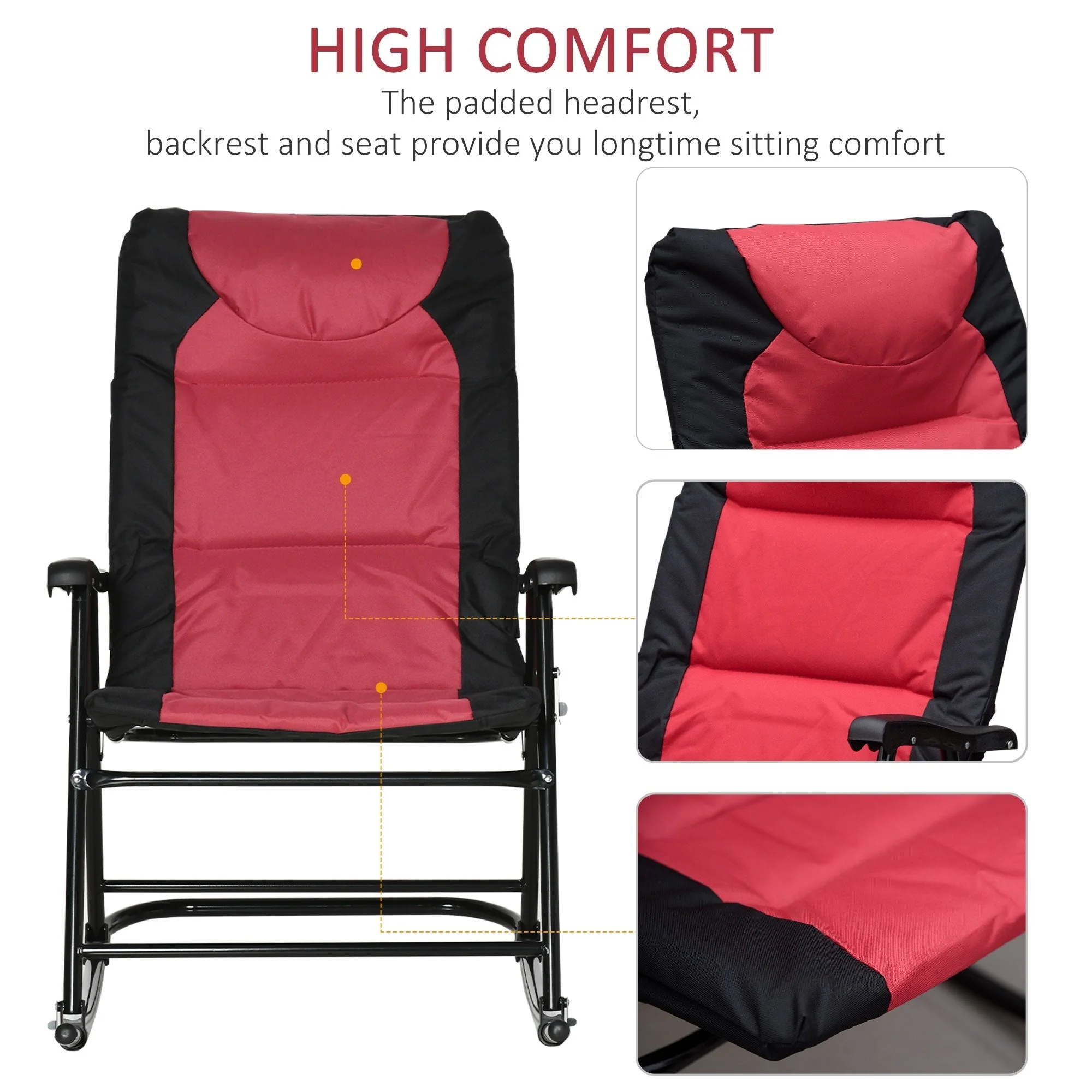 Outsunny Folding Rocking Chair Set with Padded Seat and Back, Pillow