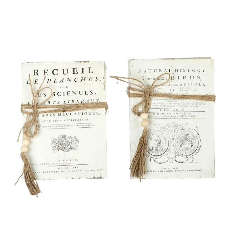 Wood Block Books with Saying and Jute Tie, Set of 2 Styles