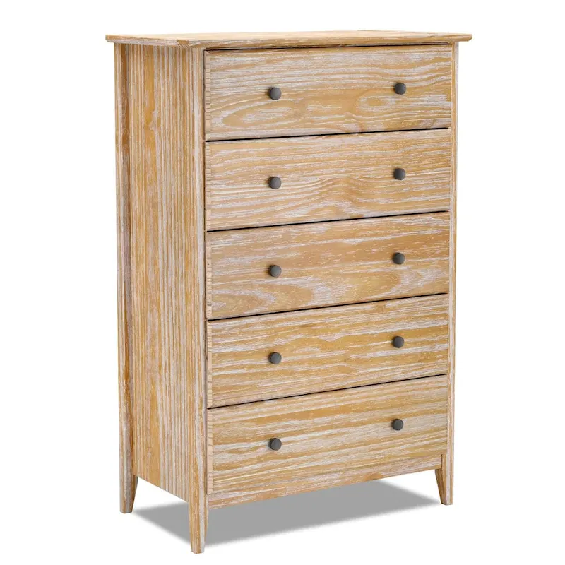 Coastal Solid Pine 5-Drawer Chest – Eco-Friendly, Smooth Metal Glides
