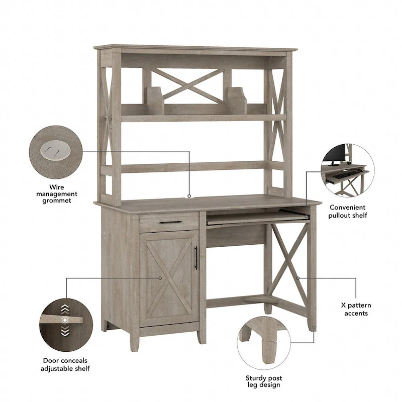 Key West 48W Small Computer Desk with Hutch by Bush Furniture