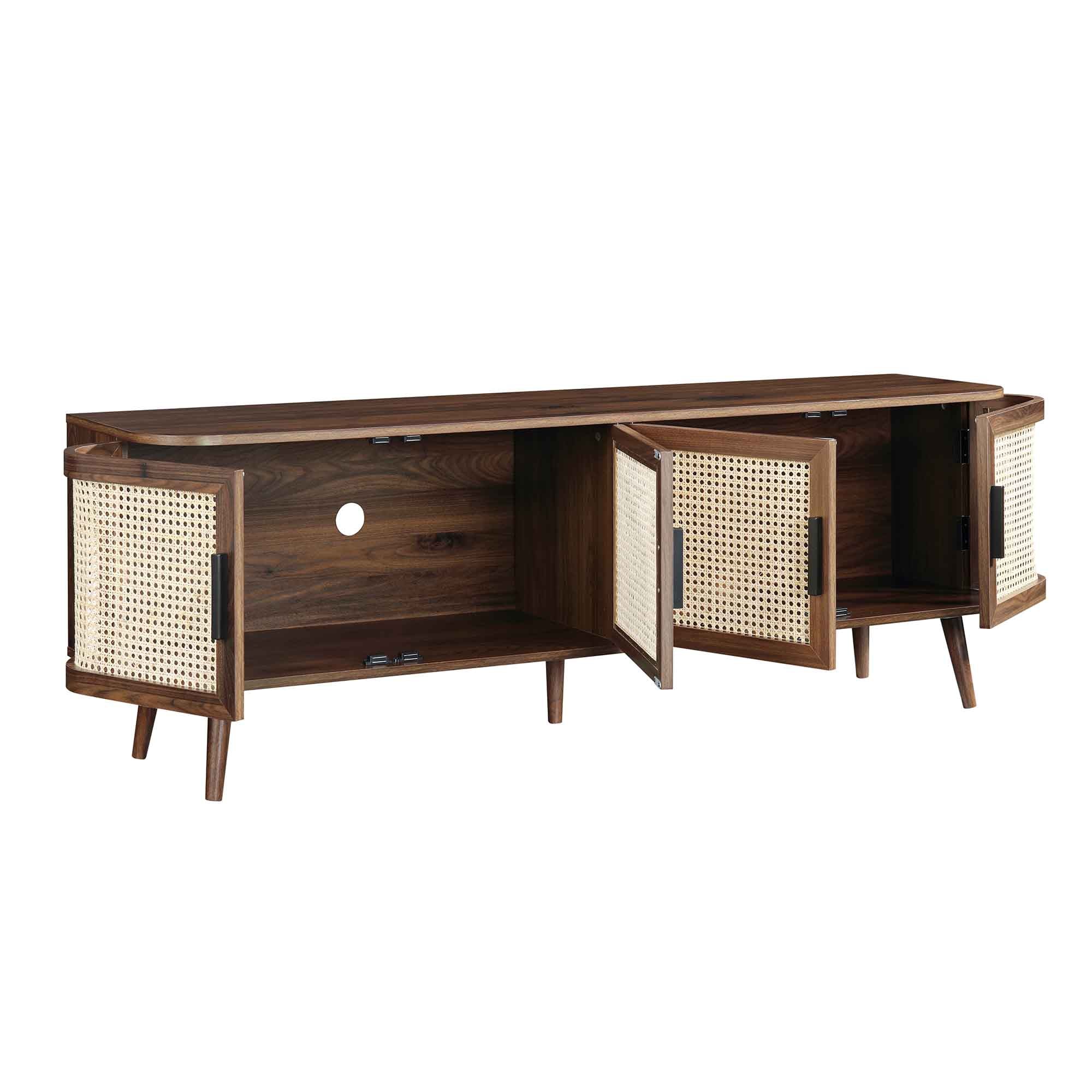 Curved Rattan 63 Wide TV Unit, Walnut