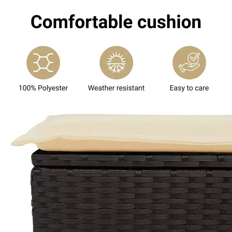 vidaXL 7 Piece Patio Sofa Set with Cushions Poly Rattan - With Table Black and Cream