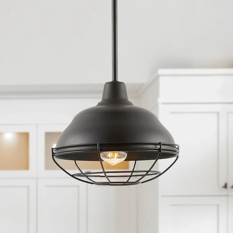 Cora 10.38  1-Light Industrial Farmhouse Iron LED Pendant, Oil Rubbed Bronze by JONATHAN Y