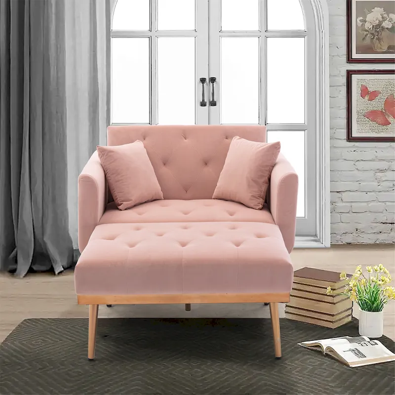 Velvet Upholstered Tufted Living Room Sleeper Sofa Chair With Rose Golden feet