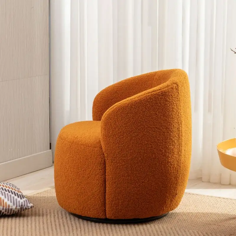 Teddy Fabric Swivel Accent Barrel Chair With Powder Coating Metal Ring