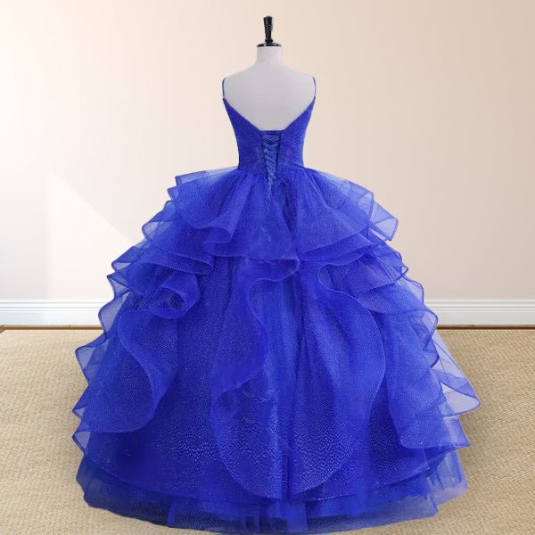 Royal Blue V Neck Tulle Quinceanera Dresses With Ruffles