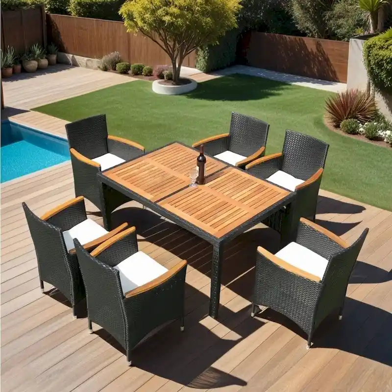 7 Piece Outdoor Patio Wicker Dining Set Patio Wicker Furniture Dining Set