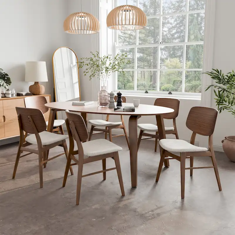 Furniture of America Beau I Mid-century Walnut 7-Piece Oval Dining Set