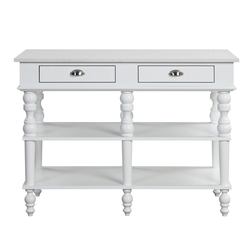 Rectangular Kitchen Island with 2 Drawers in White