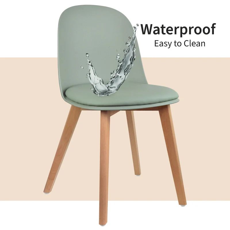 Set of 2 Dining Side Chair with Back Armless Plastic Seat Wooden Legs Kitchen Desk Task Computer