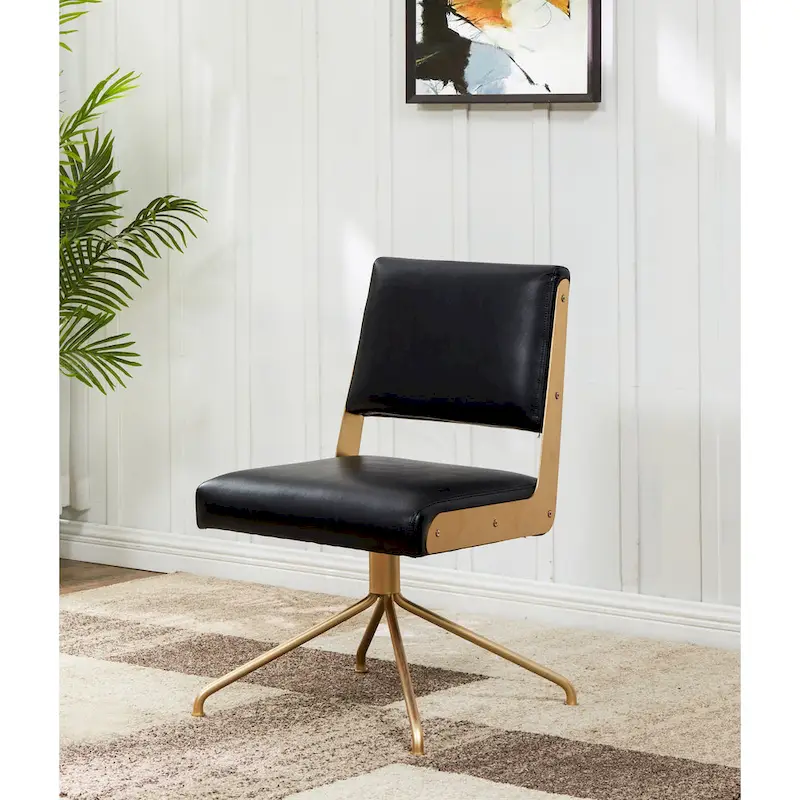 Slate Grey / Ivory / Black Vegan Leather Swivel Office Chair with Metal Legs – 1-Person