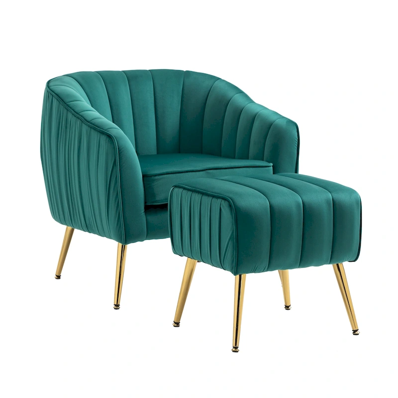 Modern Velvet Accent Chair with Ottoman for Living Room/Bedroom/Nail Salon