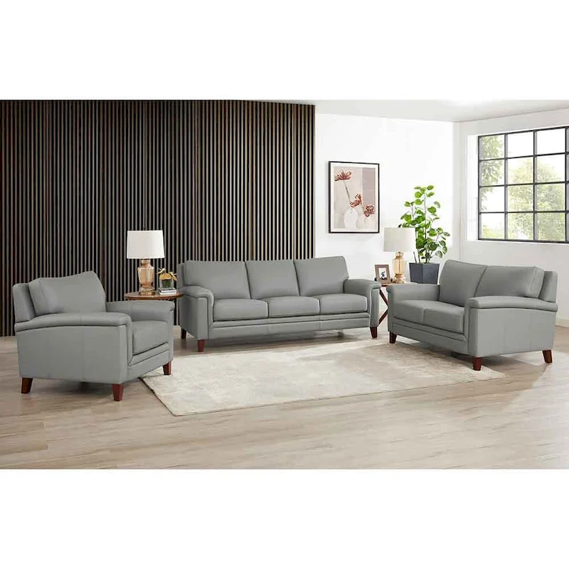 Top Grain Leather Sofa Loveseat and Chair with Memory Foam and Springs